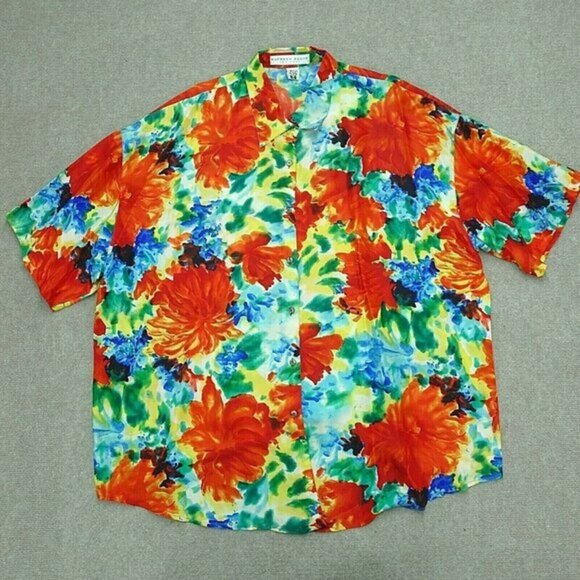 Kathryn Deene Shirt Button Down Top Women's 26 /28 4XL Silk Red Watercolor - Picture 1 of 5